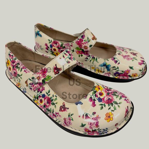 Alegria Shoes - Alegria Paloma Mary Jane Shoes 39 8.5-9 Floral Butterfly Leather Ivory Coquette